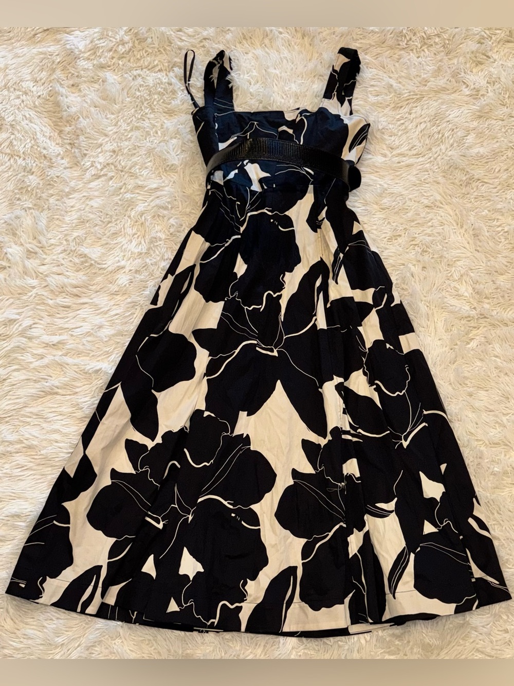 NEW DONNA KARAN Belted Fit & Flare Black Midi Dress sz 8 - Picture 5 of 8